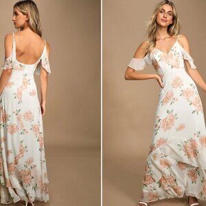 Lulus Take You There Ivory Floral Print Maxi Dress Size M NWT